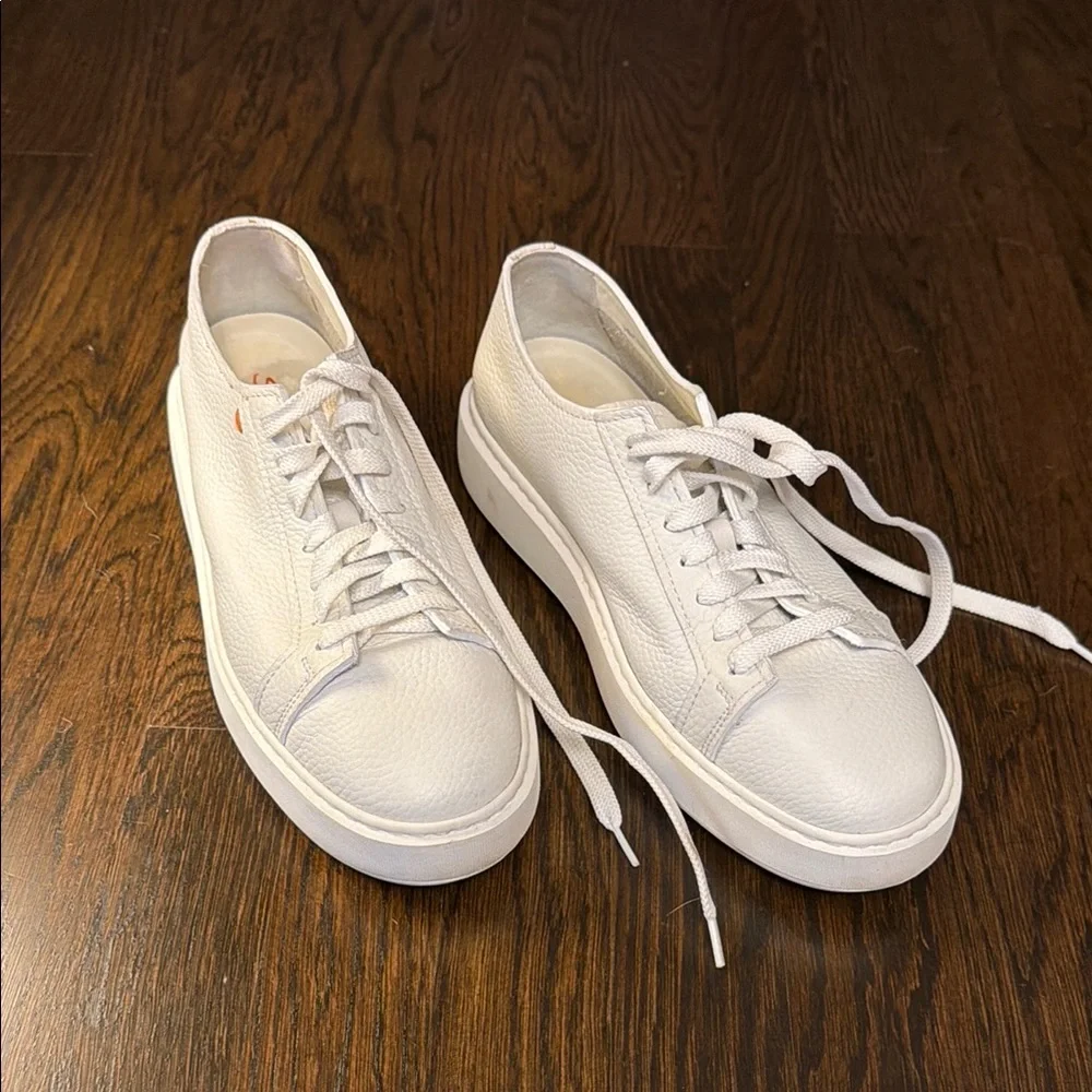 Santoni Men's White Leather Low-Top Sneakers